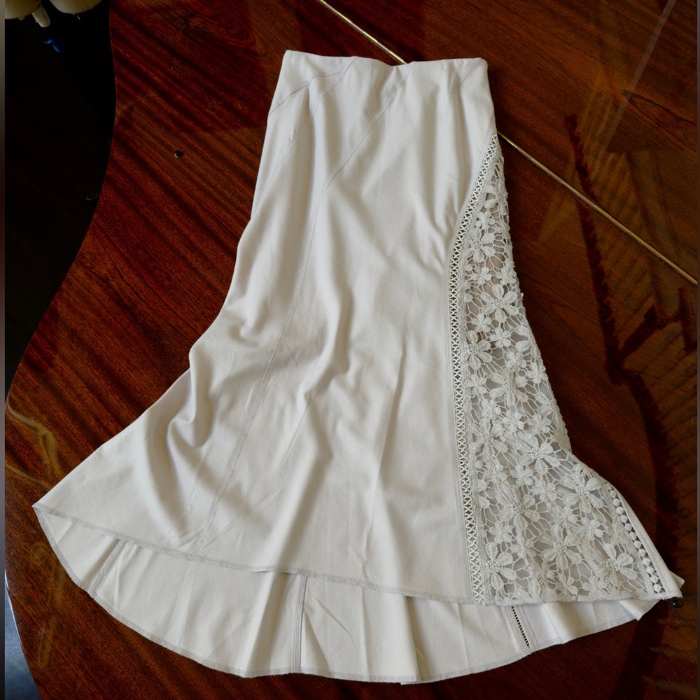 Byron Lars Anthropologie Icy Pale Lilac Maxi Skirt with Lace Detail